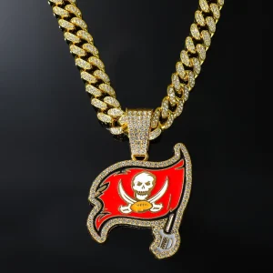 14K Fashion Tampa Bay Buccaneers Custom Champion Pendant Necklace Crystal Rhinestone Studded Cuban Chain Hip Hop Style Jewelry