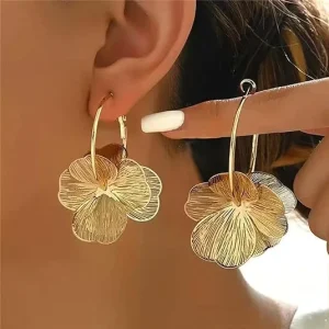 14K Gold Brass Natural Stone Trendy Flower Drop Earrings Women’s Party Exaggerated Light Luxury High end Niche Design