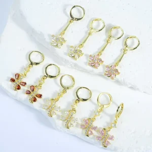 14K Gold Plated Bohemian Butterfly Flower Drop Earrings Chic Zircon Jewelry Modern Fashion Accessory for Everyday Wear