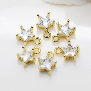 14K Gold Plated DIY Necklaces Bracelets With Zircon Star Charms for Jewelry Making Charm Accessories