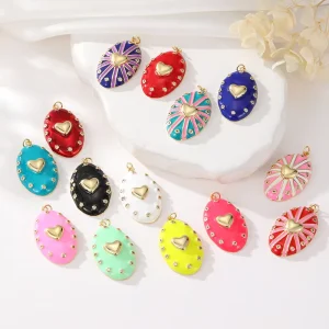 14K Gold Plated Enamel Charm Three Dimensional Love Shield Pendant Glaze Heart Shape Fashion DIY Jewelry Making Accessories