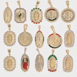 14K Gold Plated Holy Virgin Mary Jesus Medusa Religious Pendants DIY Geometry Charms for Jewelry Accessory Making