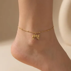 14K Gold Plated PVD Stainless Steel Anklet Bowknot Fashion Jewelry Women Gift Customization Waterproof Hypoallergenic