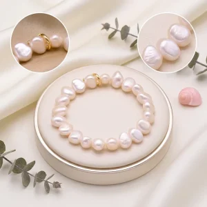14K Gold Plated Pearl Bracelet Adjustable Open Cuff Baroque Freshwater Pearl