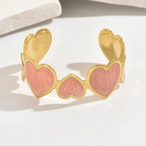 14K Gold Plated Stainless Steel Heart Cuff Bracelet Trendy Fashion Jewelry for Women Low MOQ