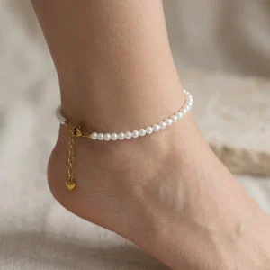 14K Gold Plated Stainless Steel Pearl Anklet Fashion Jewelry Women Hypoallergenic Waterpoof Summer Durable