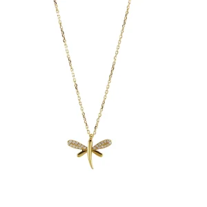 14K Gold Plated Stainless Steel Trendy Animal Dragonfly Pendant Necklace Fashion Jewelry Ladies Gift Waterproof