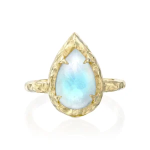 14K Gold Plated Sterling Silver Raindrop Opal Engagement & Wedding Ring Trendy Pear-Shaped Gemstone Birthstone Jewelry