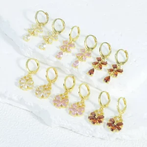 14K Gold Plated Tear Drop Earrings Minimalist Zircon Flower Drop Jewelry