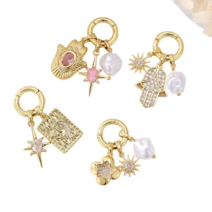 14K Gold Plated Zircon Diy Jewelry Making Charms Star Moon Palm Pearl Detachable Pendant Children’s Party Gift