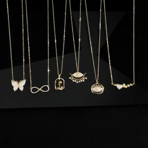14K Gold Plated Zircon Pendant Necklace Set Butterfly Eye Infinity Heart Design Fashion Jewelry for Women