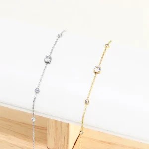 14K PVD Gold Plated Stainless Steel Anklet Zircon Fashion Jewelry for Women Gift Hypoallergenic Durable