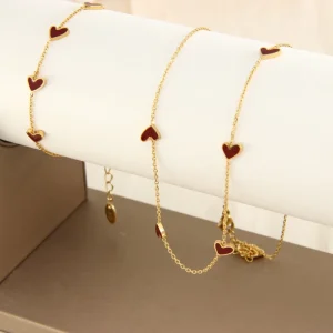14K PVD Gold Plated Stainless Steel Necklace Bracelet Set Heart Three Dimensional Trendy Fashion Jewelry For Women Gift