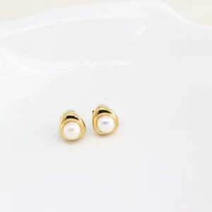 14K PVD Gold Plated Stainless Steel Pearl Stud Earrings Fashion Jewelry for Women Gift Customization Hypoallergenic
