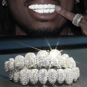 14K Real Gold Electroplated Tungsten Cross Border Hip Hop U shape Teeth Exaggerated Rap Diamond Braces Zircon
