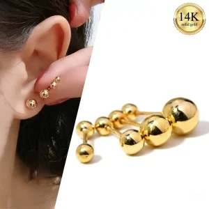 14K Solid Gold Trendy Engagement Ear Cartilage Stud Gold Bean Mini Body Piercing Jewelry