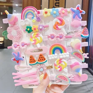 14PCS Set Girls Cute Cartoon Ice Cream Unicorn Baby Hair Clips Kids Lovely Hairpins Headband Barrettes Fashion Hair Accessories