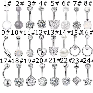 14g Stainless Steel Belly Button Rings Women CZ Opal Pearl Heart Dangle Navel Barbell Piercing Fashion Body Jewelry
