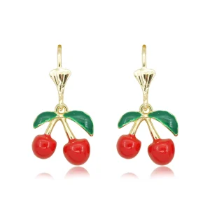 14k Gold Plated Fashionable Cherry Jewelry Pendant Earrings Alloy Material Valentine’s Day Gift for Women
