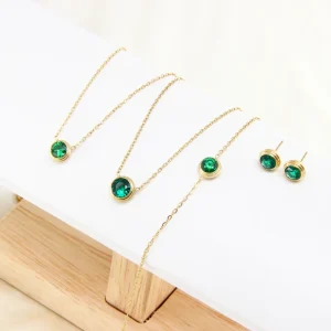 14k Gold Plated Stainless Steel Set Necklace Bracelet Earrings Zircon Trendy Wedding Fashion Jewelry For Women Gift