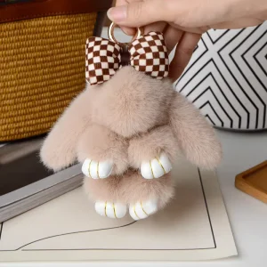 15cm Bunny Doll Keyring Bag Charm Accessories Pendant Keychain Soft Faux Fur Pom Pom Fluffy Plush Rabbit Keychain Car Key Chain