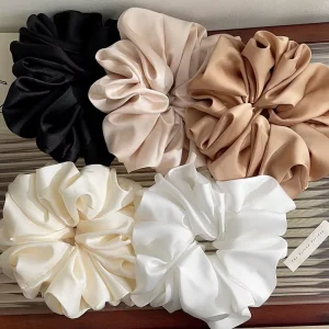 15cm Solid Color White Oversized Fabric Elastic Rubber Bands Hair Ties Accessories XXL Big Stain Silk Women Scrunchies