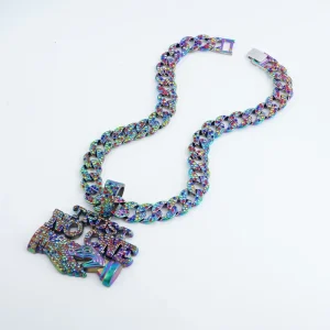 15mm Width Cuban Link Chain Hip Hop Alloy Rhinestone Colorful TRUST NO ONE Letter Pendant Necklace