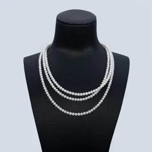16-Inch Women AAA Grade 4-5mm Potato Natural Freshwater Pearl Three-Layer Necklace for Daily Wear
