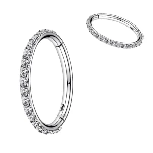 16G 1.2MM ASTM F136 Titanium CNC Set CZ Pave Outer Side Hinged Segment Hoop Rings Body Jewelry