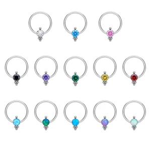 16G ASTM F136 Titanium Septum Hoop Clicker Nose Ring CZ Opal Stone Inlay Ear Cartilage Helix Body Piercing Jewelry