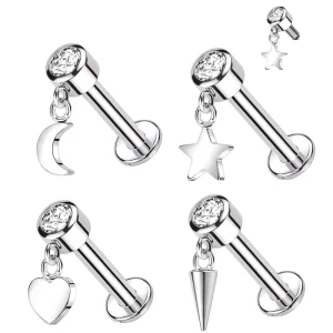 16G Gold Plated Titanium Zircon Nose Ring Moon Pendant with ASTM F136 Labret for Tragus Piercing Wedding