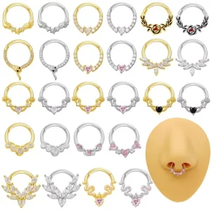 16G Septum Clicker Ring 316L Stainless Steel CZ Cartilage Helix Tragus Earrings Nose Ring