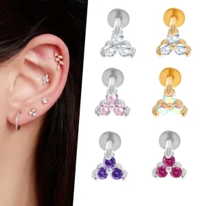 16G Stainless Steel 316L Zirconia Clover Flowers Cartilage and Bone Stud Nose Earrings Fine Labret Piercing Body Jewelry