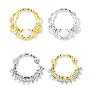 16G Surgical Steel Opal CZ Clicker Hoop Nose Jewelry in Gold and Silver for Women