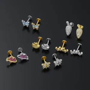 16g Flat Back Upper Helix 18k Gold Threadless Conch Earrings Surgical Steel Internally Threaded Top Lip Piercing Jewelry