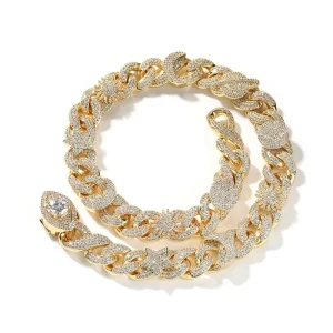 16mm Star and Sun Iced Out CZ Infinity Cuban Necklace Neck Chain With Eye Buckle HipHop Fashion Jewelry for Party Gift