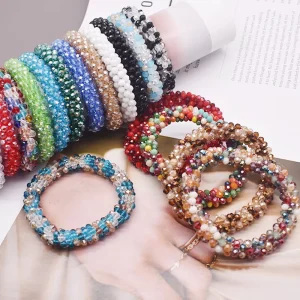 18 Colors Handmade Crystal Fashion Beaded Bracelet Elastic Beaded Hair Tie Decoration Glass Bead Bracelets