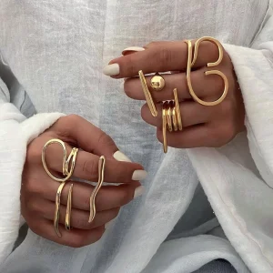 18 k Gold Plated Stainless Steel Fashion Jewelry Adjustable Opening Wedding Rings for Women