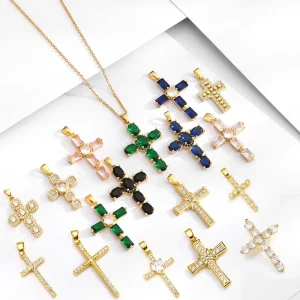 18K 14K Gold Plated Stainless Steel Christian Crucifix Cubic Zircon Cross Pendant Necklace Set Jewelry Women Men