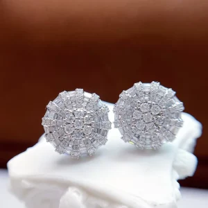 18K Diamond Round Earrings Studs Full Paved Earrings Wedding Ring Necklace Jewelry Set