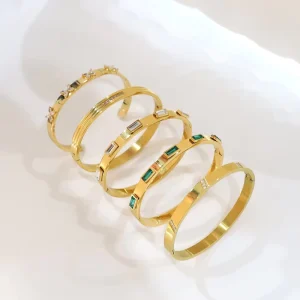 18K French Retro Stainless Steel Handmade Bracelet with Zircon Setting