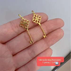 18K Gold Charms Au750 Men’s Retro Key Shape Necklace Chain