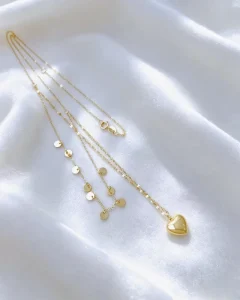 18K Gold Double Layer Heart Clavicle Chain Elegant Love Heart Pendant Necklace for Women Fine Jewelry Gift