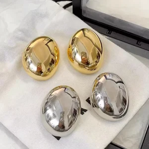 18K Gold Duck Egg Smooth Earrings Fashion Simple Sweet Cool Geometric Ball Drop Jewelry Metal Style