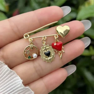 18K Gold Filled Enamel Brass Zircon Shell Pearl Multiple Charms Handmade DIY Fashion Brooches for Women Wearing