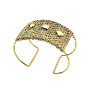 18K Gold Hollowed out Hand woven Twisted Geometric Stainless Steel Fashion Open Bangle Bracelet for Women