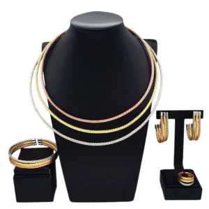 18K Gold Jewelry Set Three Color Necklace Jewelry Set Bridal Costume Accessories