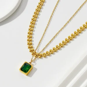 18K Gold PVD Multi layered Stacked Stainless Steel Necklace Fashionable Layered Women’s Zircon Pendant Necklace