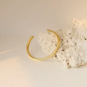 18K Gold PVD Plated 316L Stainless Steel Hammered Open Cuff Bangle Tarnish Free Waterproof Minimalist Stackable Bracelet