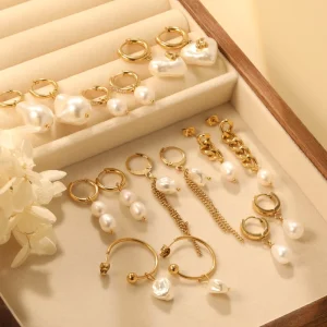 18K Gold PVD Plated Stainless Steel Earrings Custom Fashion Jewelry Earrings for Women Pearl Earrings